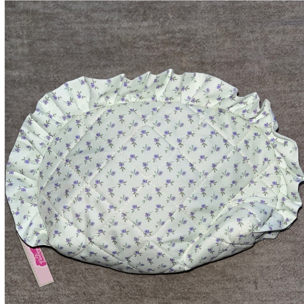 The Vintage Cosmetic Company Floral Quilted Ruffle Makeup Bag Purple Green NWT